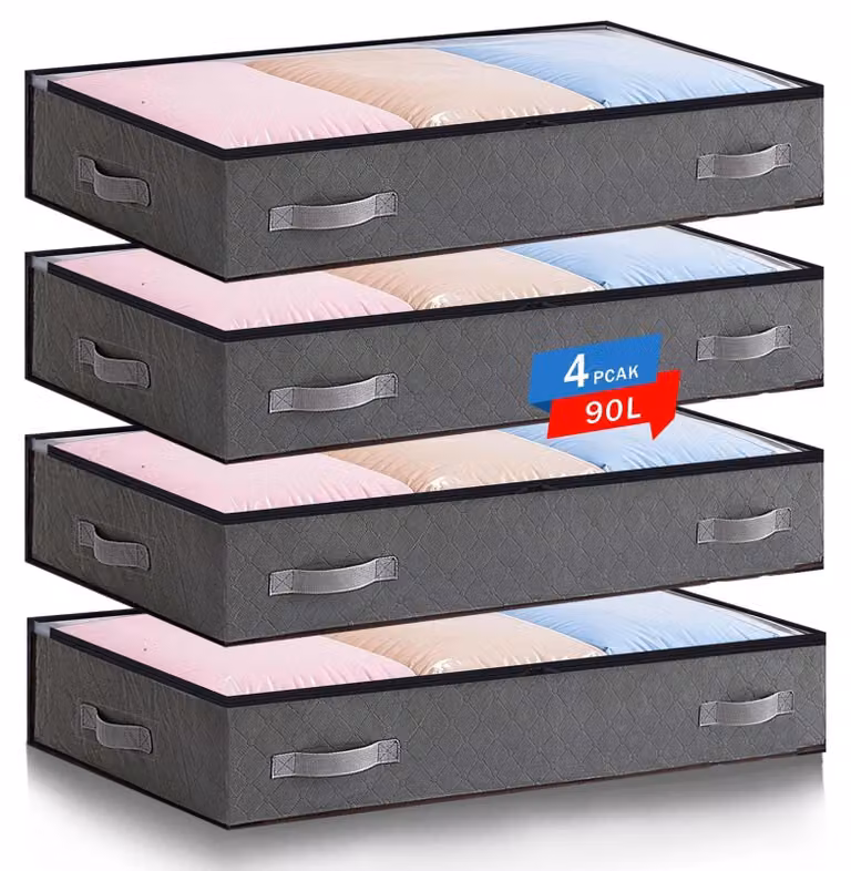 Omgoods - Contenitore per riporre sotto il letto con coperchio, capacità di 90 litri e pieghevole