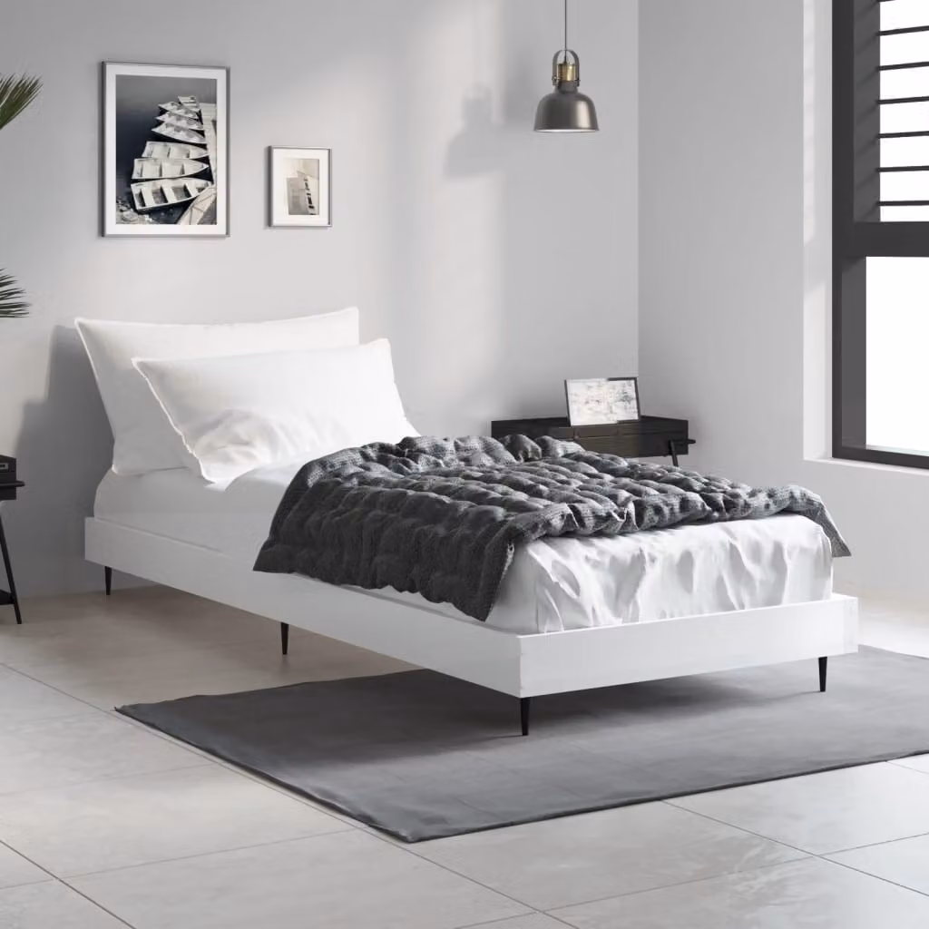 vidaXL Giroletto Bianco Lucido in Legno Multistrato e Metallo L: 190 cm, P: 78 cm, H: 20 cm