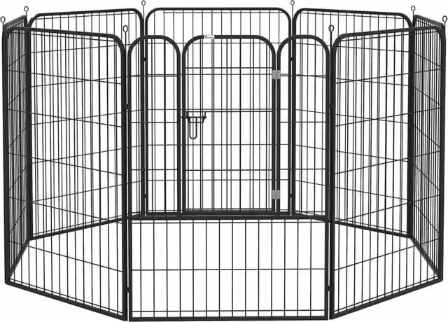 Recinto per cani Zephmum con 8 pannelli e porta, colore nero, L: 100 cm, H: 80 cm – 1
