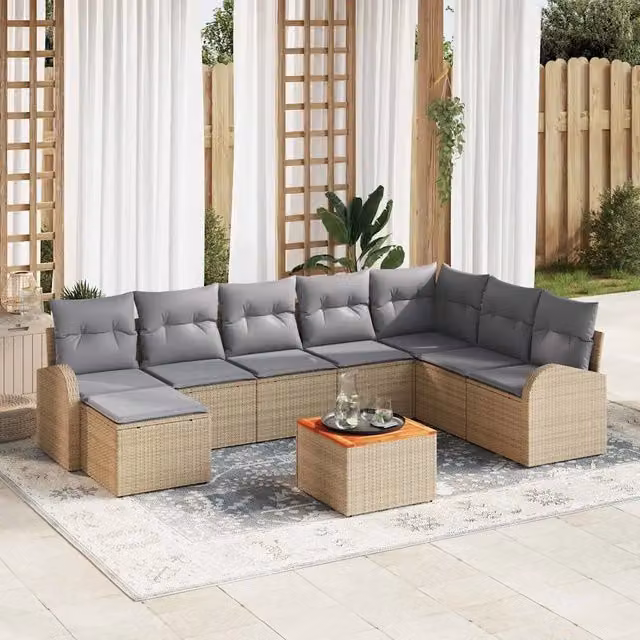 Set Divano da Giardino 9 pz Beige e Grigio Chiaro polyrattan 3356285