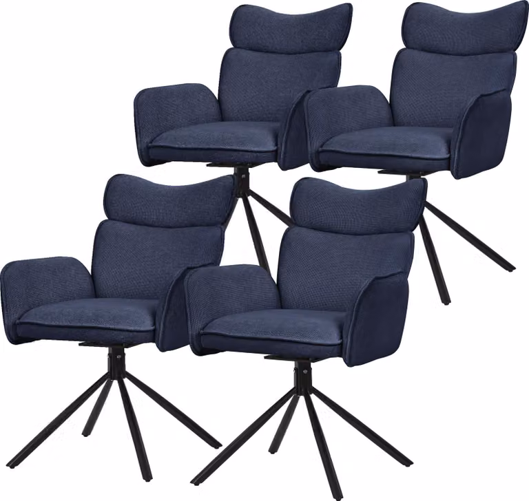 ML-Design sedie da sala da pranzo girevoli set di 4 sedie da soggiorno rivestite in tessuto blu scuro con schienale e bracciolo sedia girevole a 360° gambe in metallo poltrona ergonomica