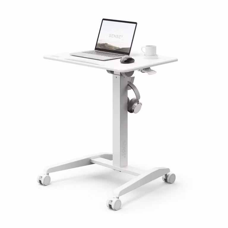 SENSE7 Scrivania su rotelle Scrivania mobile Piano inclinabile Altezza regolabile Ampio piano di lavoro Moderno e minimalista 70 x 52 cm bianco
