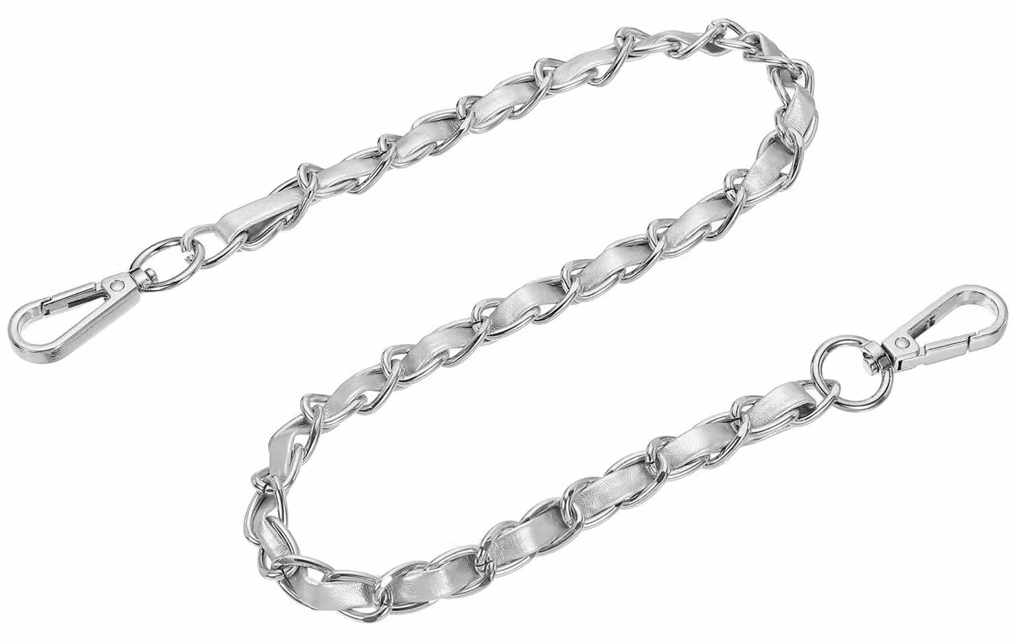 Catena con passanti per borse, 61 cm, color argento, con fibbie