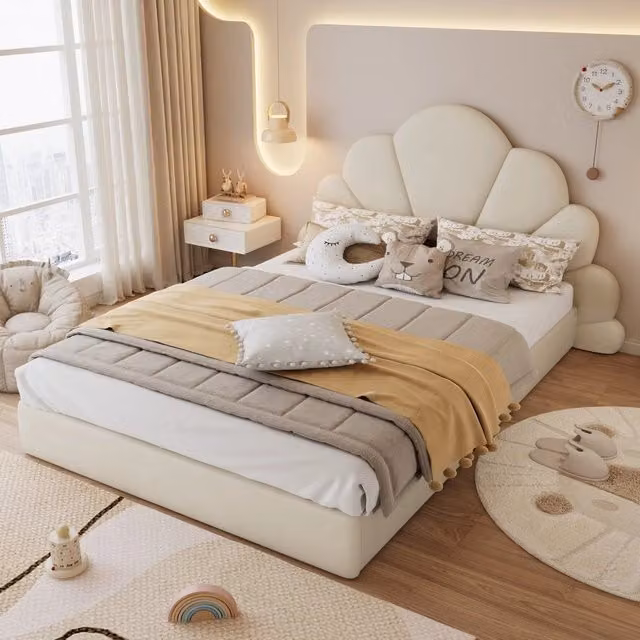 Letto Imbottito Matrimoniale ¨C Minimal ¨C Beige Velluto 140x200cm
