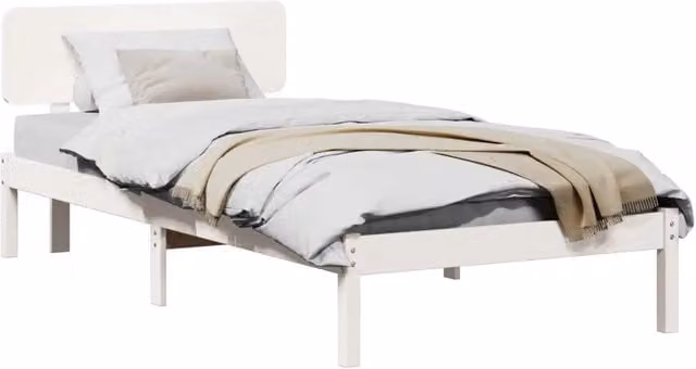 Letto singolo per adulti in pino massello bianco L/P/H: 206.5 x 100 x 105.5 cm