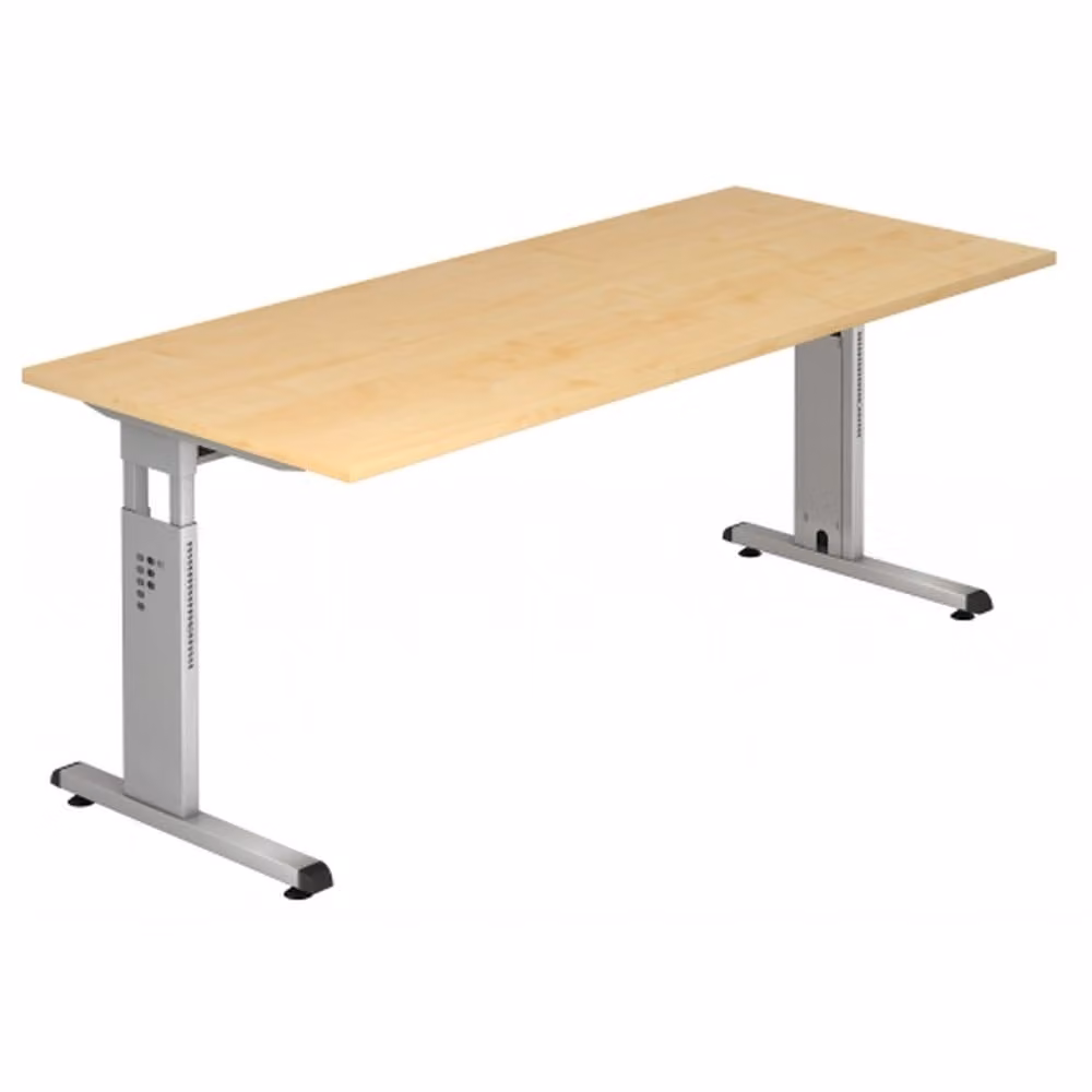 VOS19/3/S Scrivania Hammerbacher con piede a C - 180 x 65-85 x 80 cm, regolabile in altezza, acero/argento
