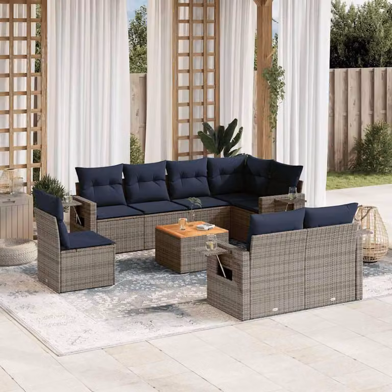 Maison Exclusive - Set di 9 pezzi per giardino con cuscini, grigio, polyrattan