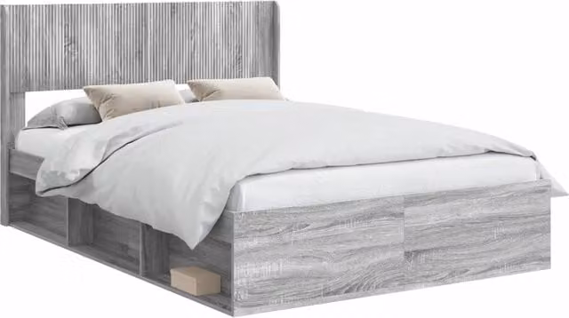 Letto matrimoniale | Letto per adulti | Struttura del letto con stoccaggio e testata Sonoma grigio