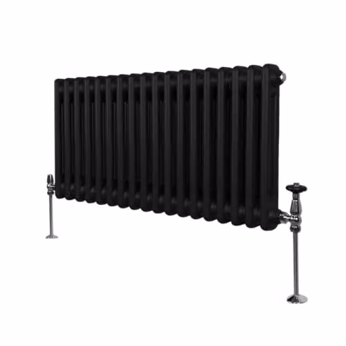 Radiatore Termosifone a 2 Colonne 300mm x 832mm Moderno Centralizzato Nero in Acciaio Inox Orizzontale a Parete Cucina Soggiorno Bagno Kit di Fissaggio e Spazzola Inclusi