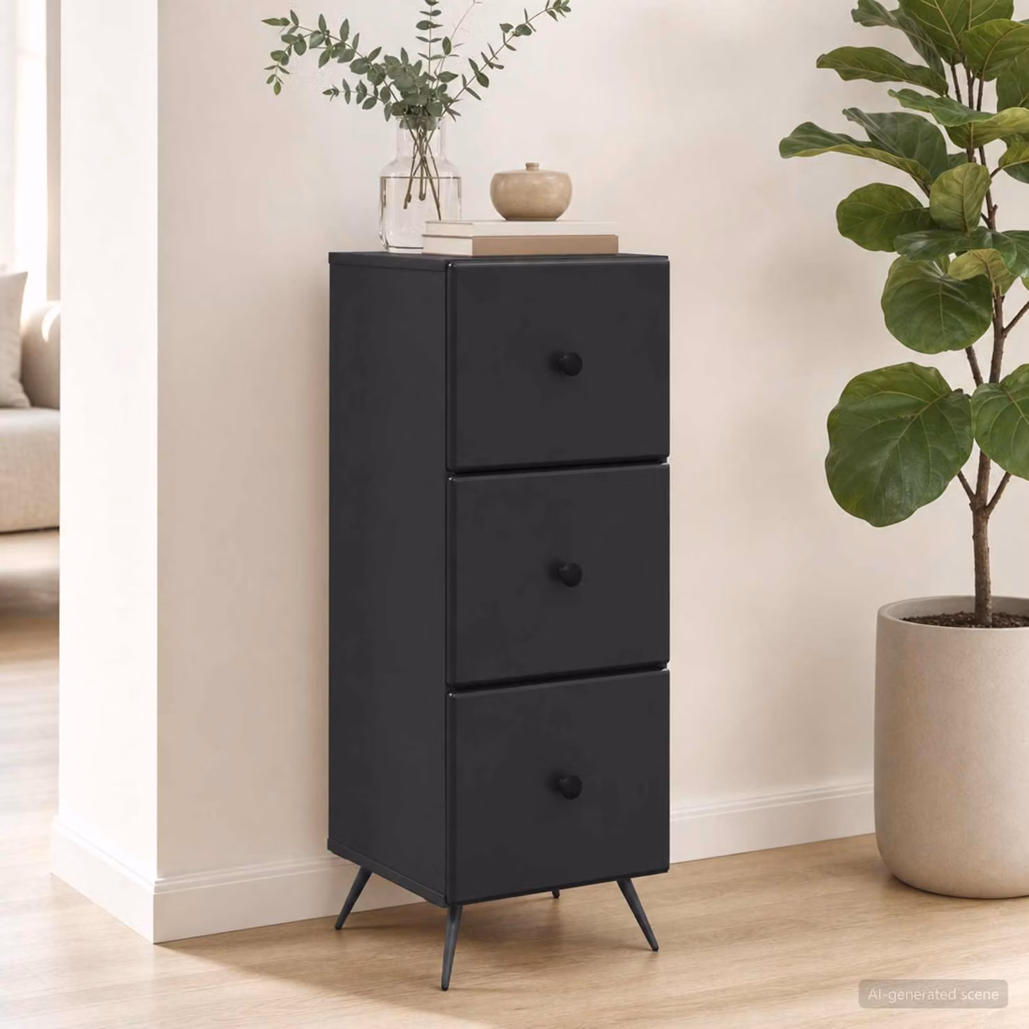 Carrello mobile con cassetti vidaXL in legno ingegnerizzato nero L: 33 cm, P: 34,5 cm, H: 90 cm