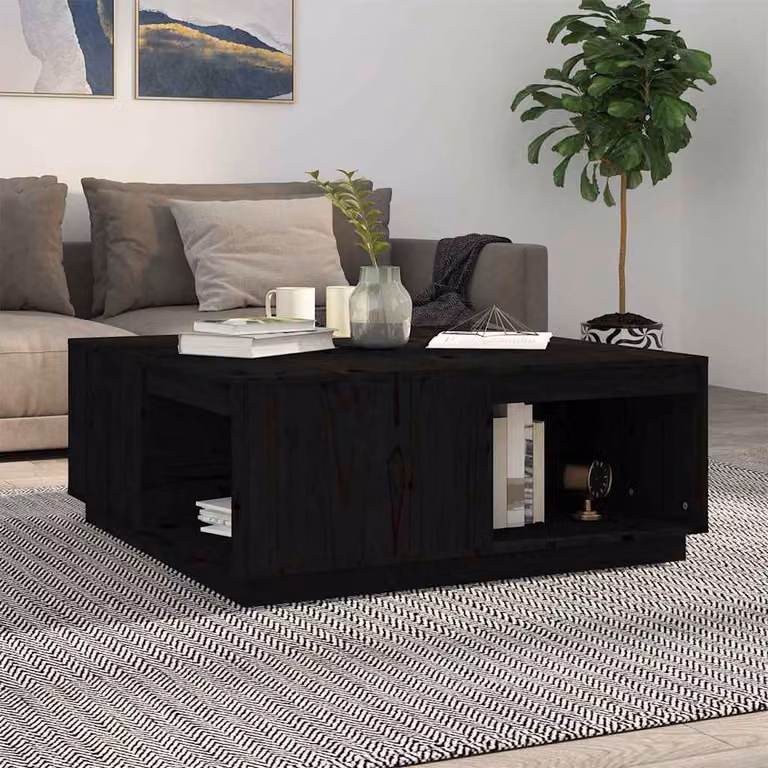 vidaXL Tavolino da Salotto Moderno in Legno Massello di Pino Nero L: 100 cm, P: 101 cm, H: 40,5 cm
