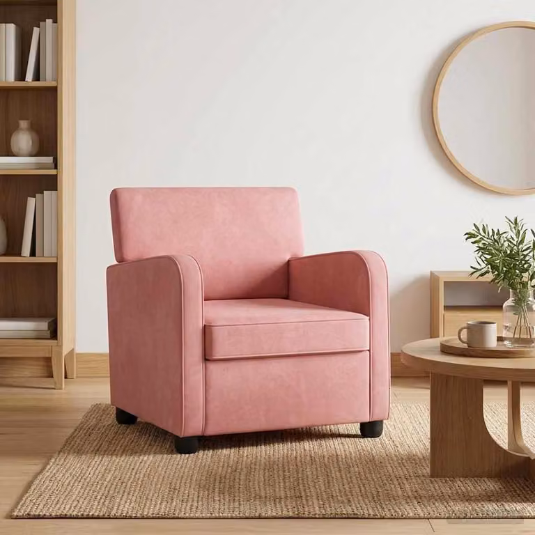 Poltrona moderna vidaXL in velluto rosa con braccioli per soggiorno e camera da letto