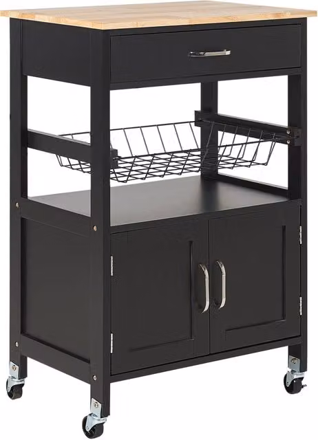 Carrello da cucina moderno BELIANI in legno e MDF nero con cassetti e armadietto, L: 58 cm, P: 40 cm, H: 90 cm – 1