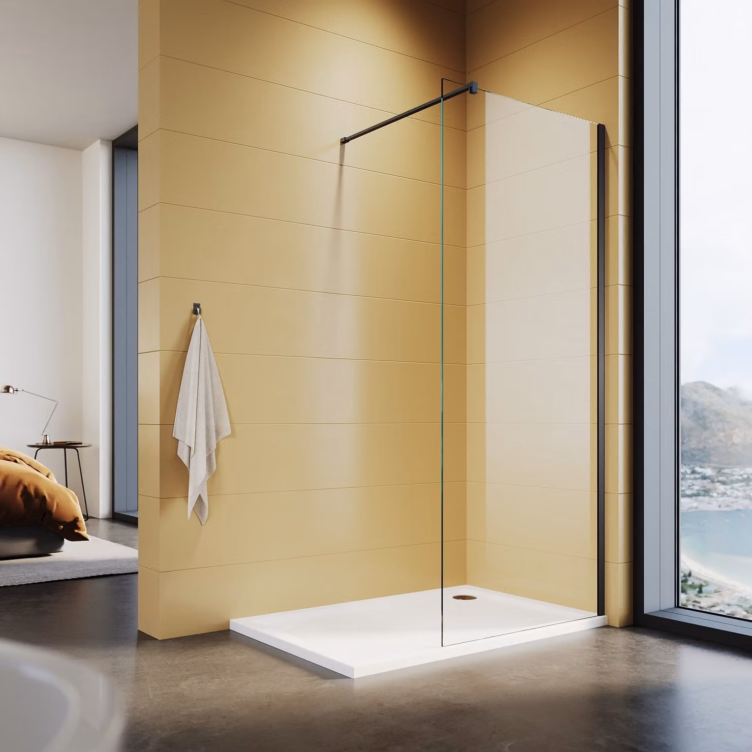 Cabina doccia SONNI 90x200cm, profilo nero, con stabilizzatore con nano rivestimento