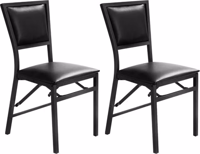 Set di 2 sedie pieghevoli da bancone con schienale alto, imbottite in ecopelle nera e telaio in metallo DESIGN IN