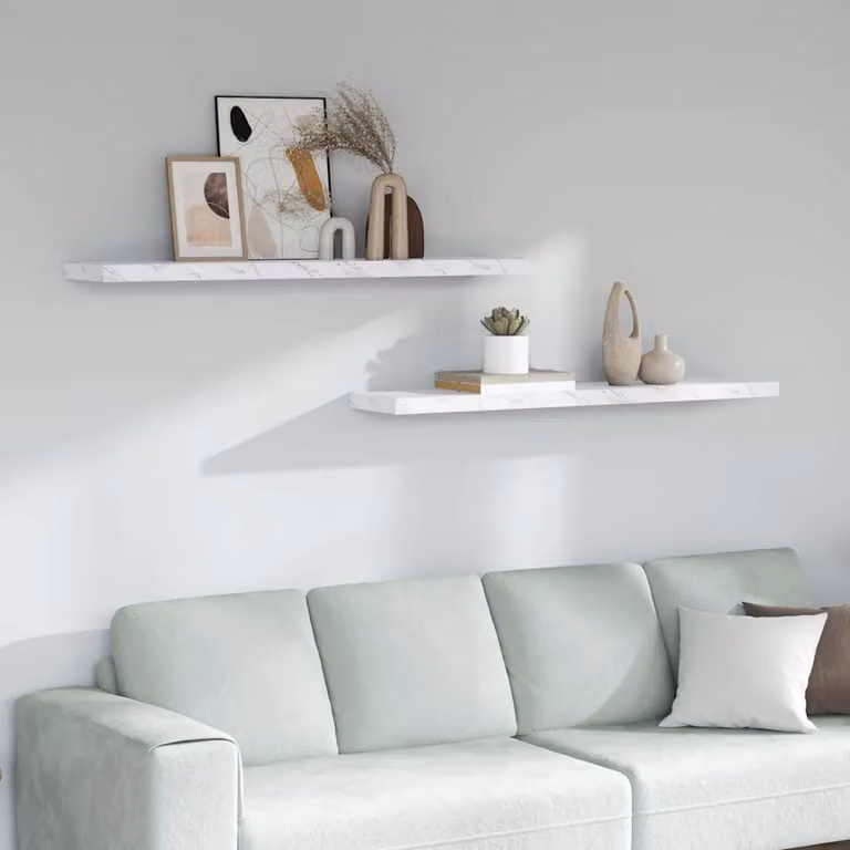 Set di 2 Scaffali da parete vidaXL in effetto Marmo Bianco, L 120 x P 23,5 x H 3,8 cm