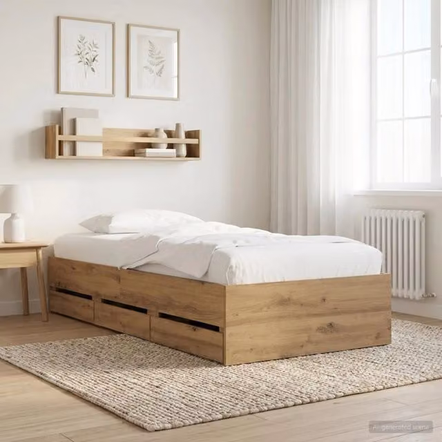 Letto moderno vidaXL con contenitore e cassetti in legno color rovere e marrone