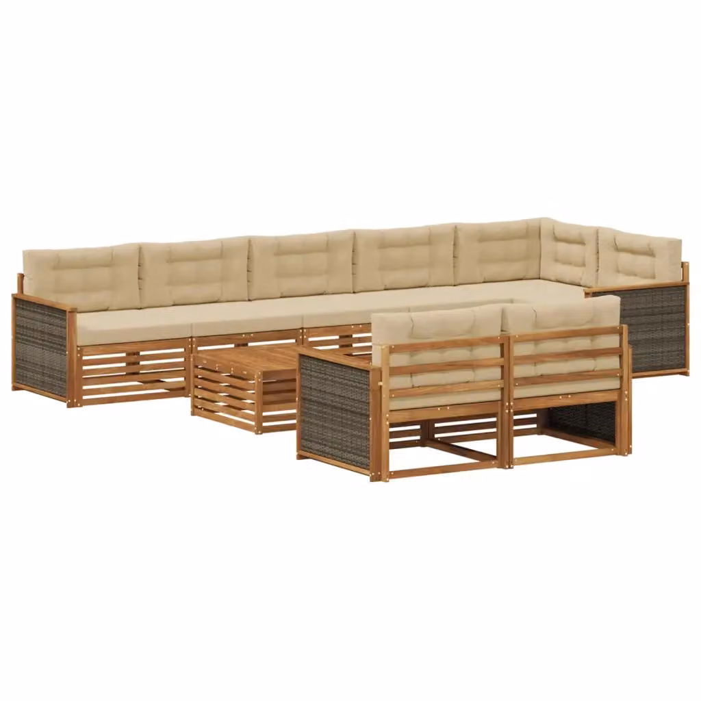 Set di divani da esterno vidaXL a forma di U in legno di acacia beige con cuscini inclusi – 2