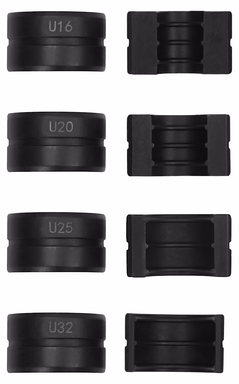 Set di strumenti per crimpare tubi, realizzato in acciaio Cr45 resistente, con diverse dimensioni di matrici, colore nero