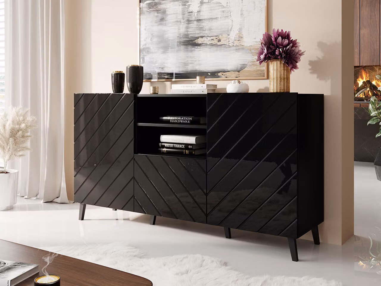 Cassettiera combinata BERMEJO – nero / nero lucido