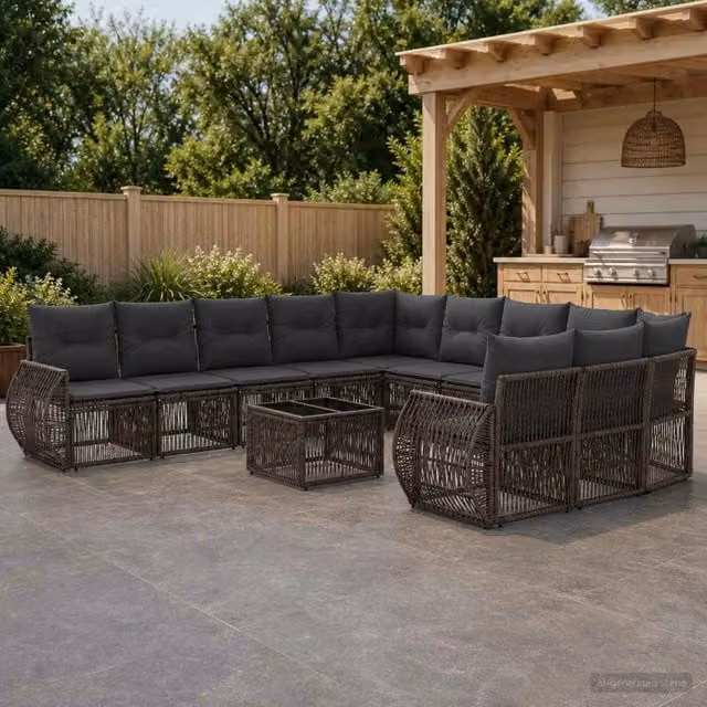 Set Divano da Giardino vidaXL a forma a U in Polyrattan con Tavolino, Grigio e Antracite – 1