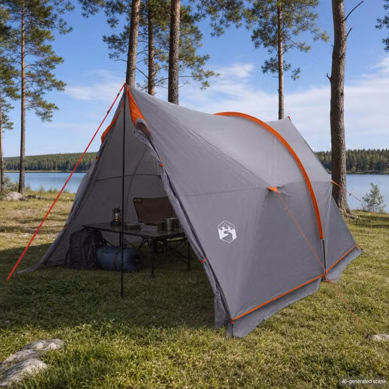 vidaXL Tenda a baldacchino impermeabile in poliestere e acciaio, Grigio e arancione, L: 344 cm, P: 282 cm, H: 204 cm
