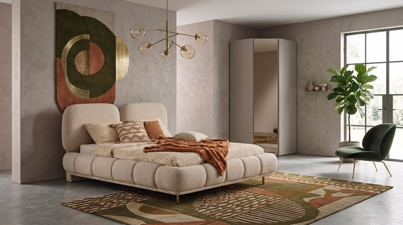 Armadio a muro per camera da letto, stile moderno, beige, pratico e confortevole