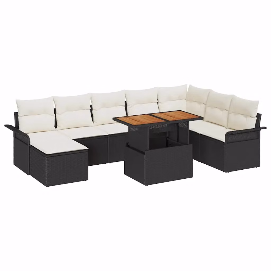 vidaXL Set Divano da Giardino a L in Polyrattan Nero con Cuscini e Contenitore per l'Archiviazione – 2