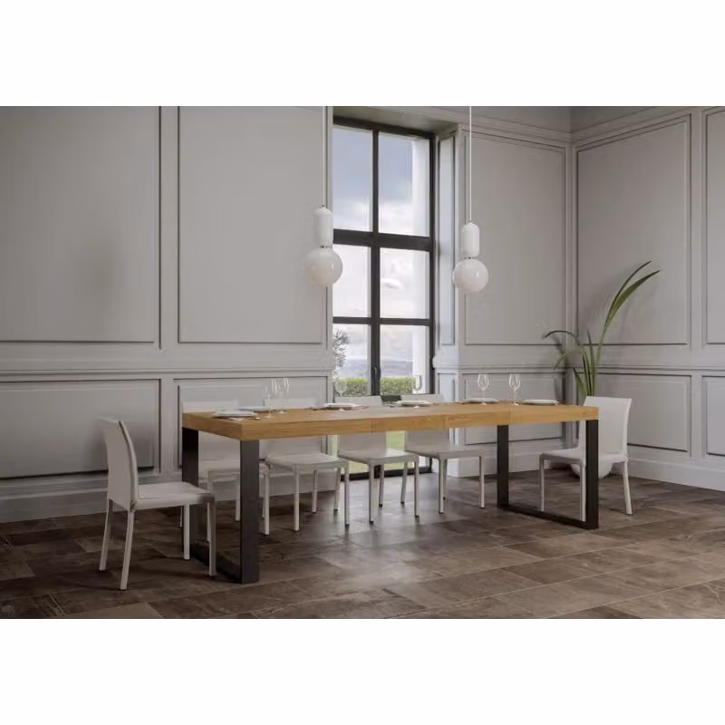 Tavolo allungabile moderno ITAMOBY in finitura Quercia Natura con telaio Antracite, L: 120/380 cm, P: 90 cm – 2