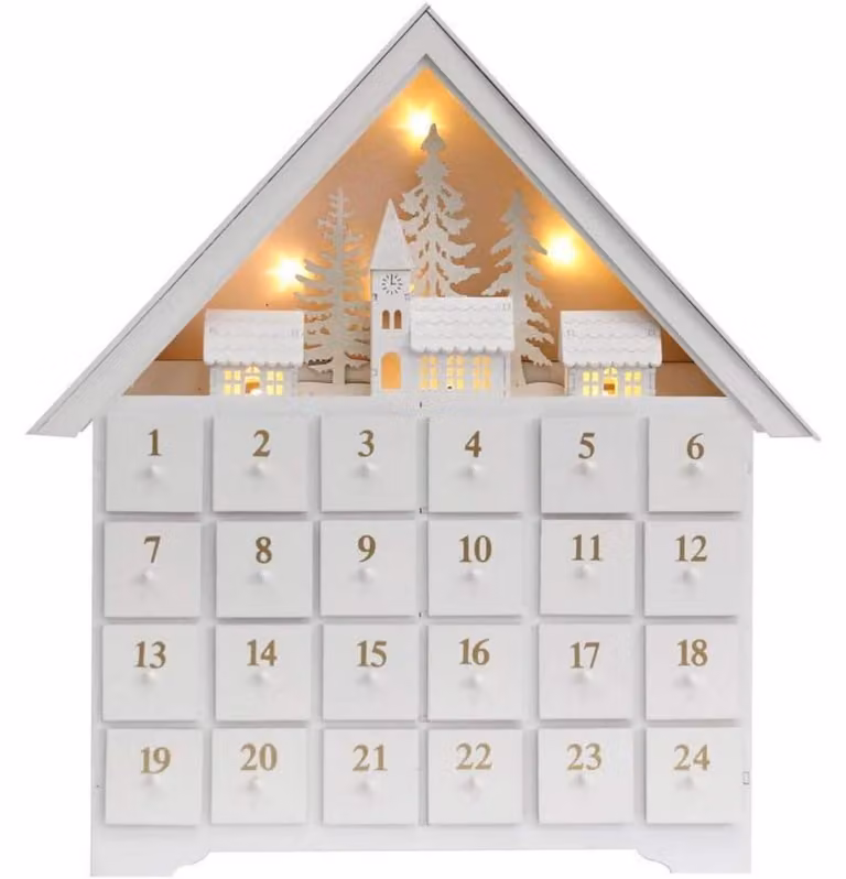 Calendario dell'Avvento in legno con 24 cassetti e luci LED, 45,7 cm