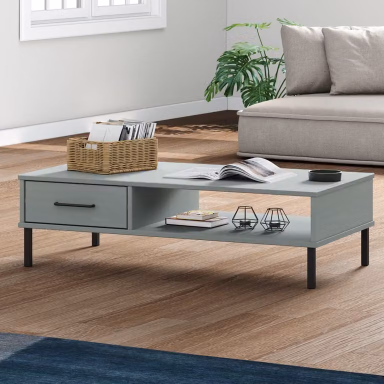 Tavolino da salotto vidaXL OSLO in legno di pino e metallo grigio con design industriale
