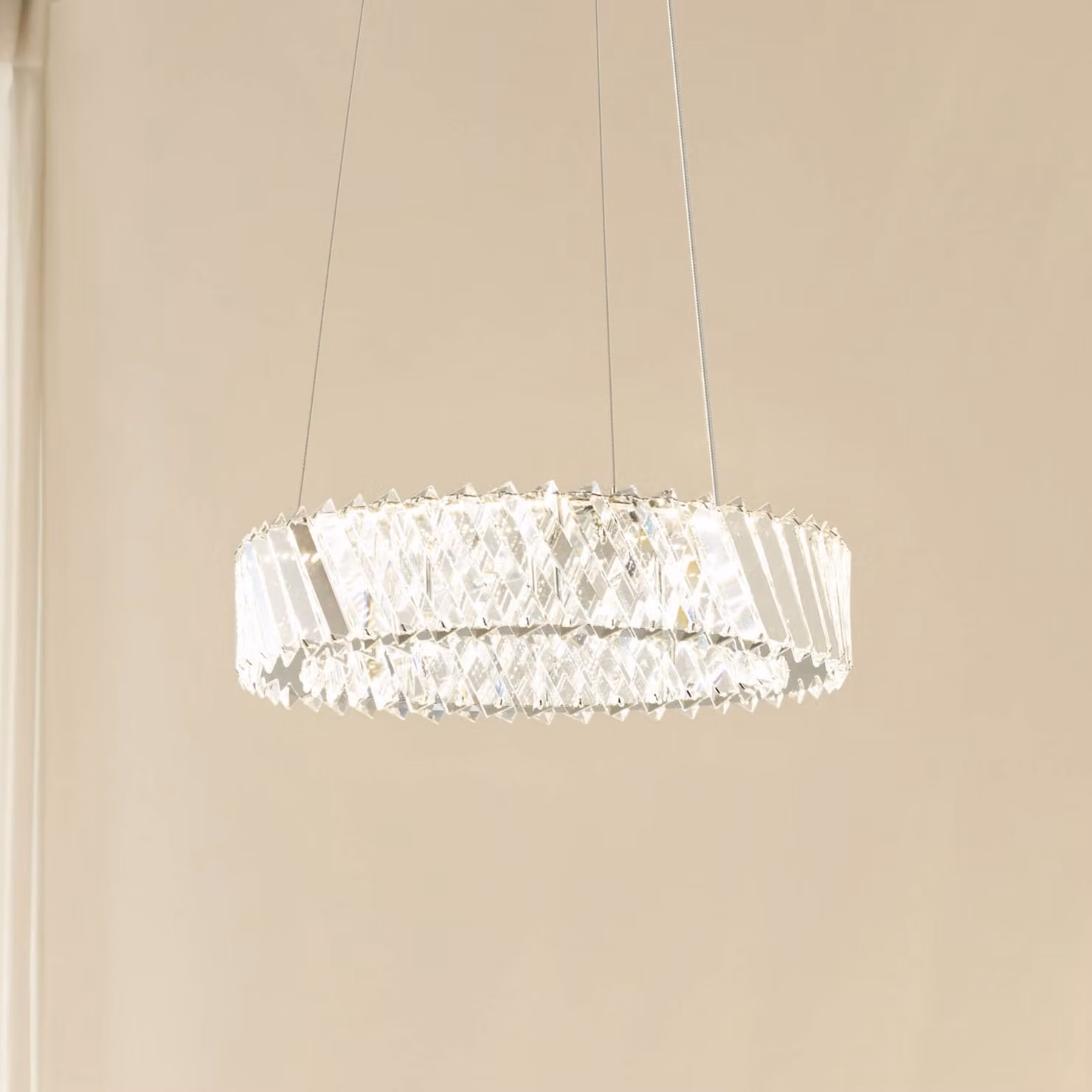 Lampada LED a sospensione Lucande Glacis, cristallo, Ø 40 cm, cromata Glacis, Chiaro / Trasparente, Soggiorno / Sala da pranzo, Vetro, Design