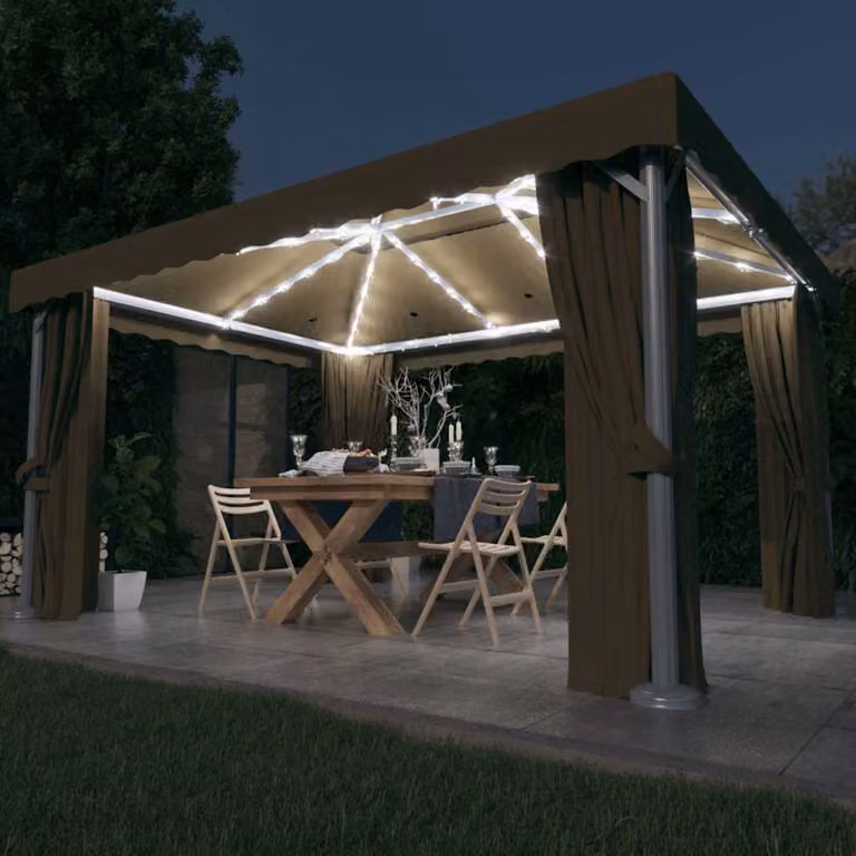 Gazebo moderno vidaXL in alluminio e acciaio con tende e finestre in poliestere, colore grigio