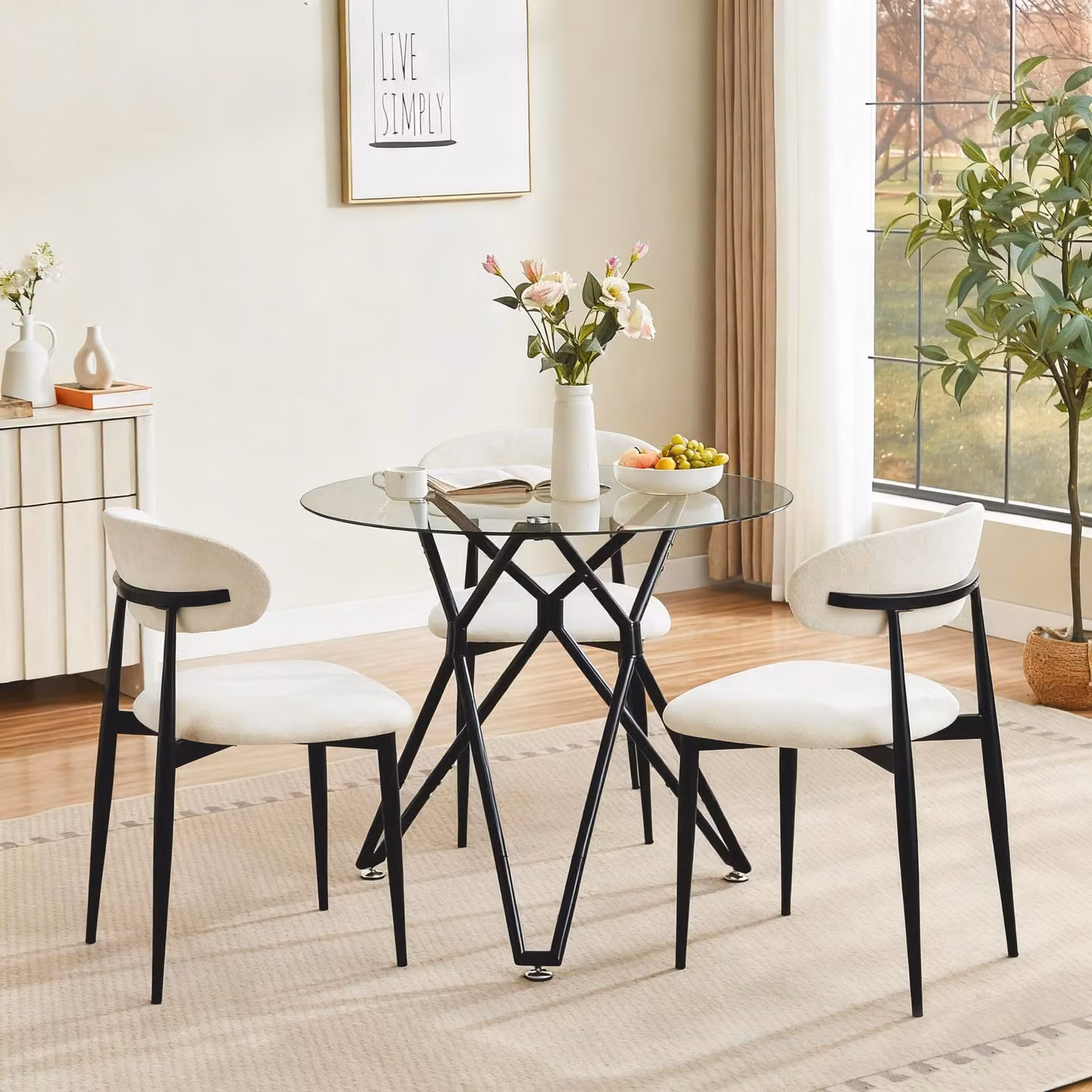 MODFU tavolo da pranzo tavolo da cucina tavolo da soggiorno con gambe in metallo, tavolo da pranzo tavolo laterale con piano in vetro temperato, nero