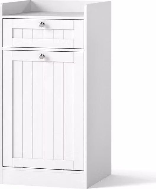Mobiletto da bagno indipendente Design Mania con cesto per la biancheria, Bianco opaco, H: 80.0 cm, L: 40.5 cm, P: 40.0 cm