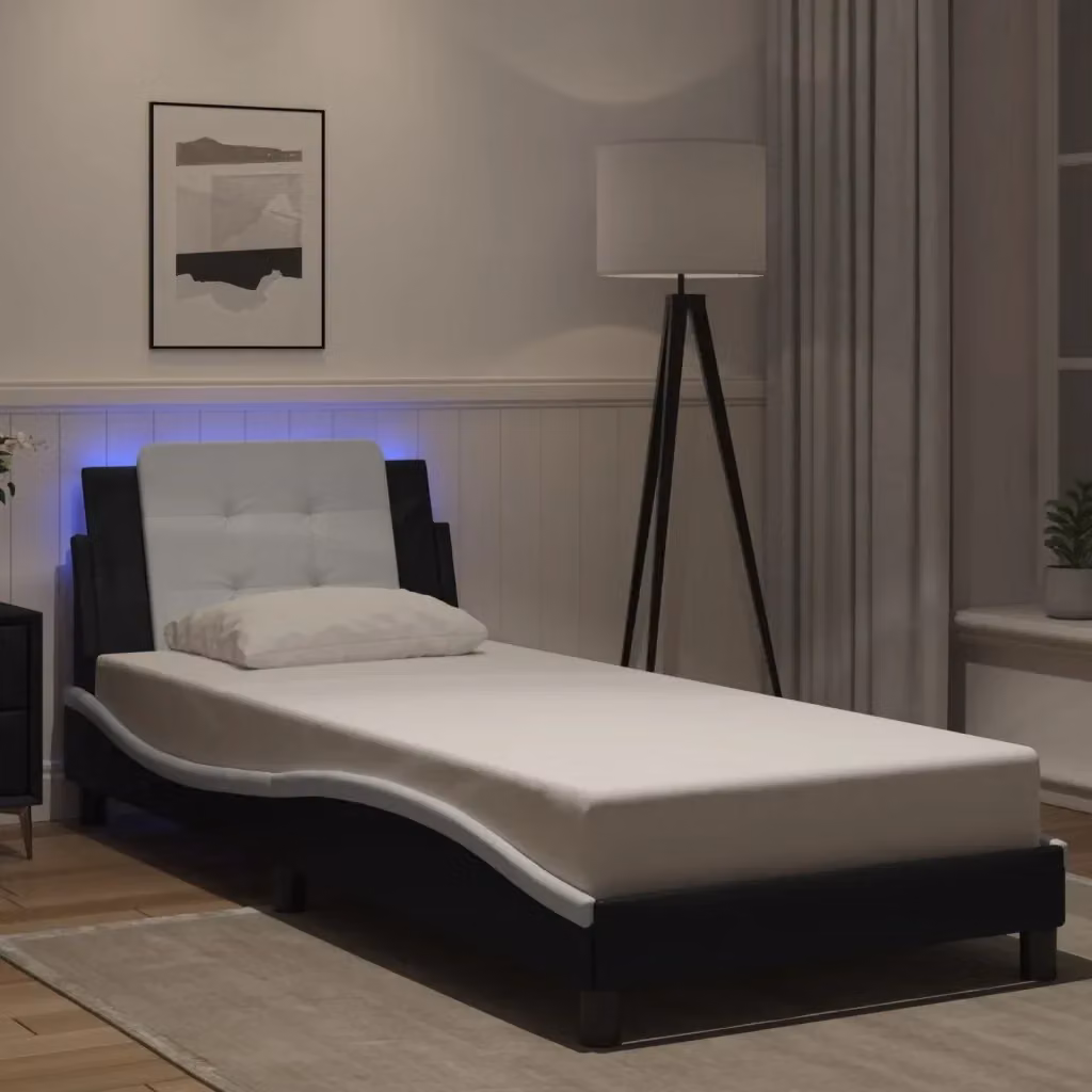 Letto singolo Zadar nero e bianco con illuminazione LED e porta di ricarica USB, dimensioni 100x200 cm – 2