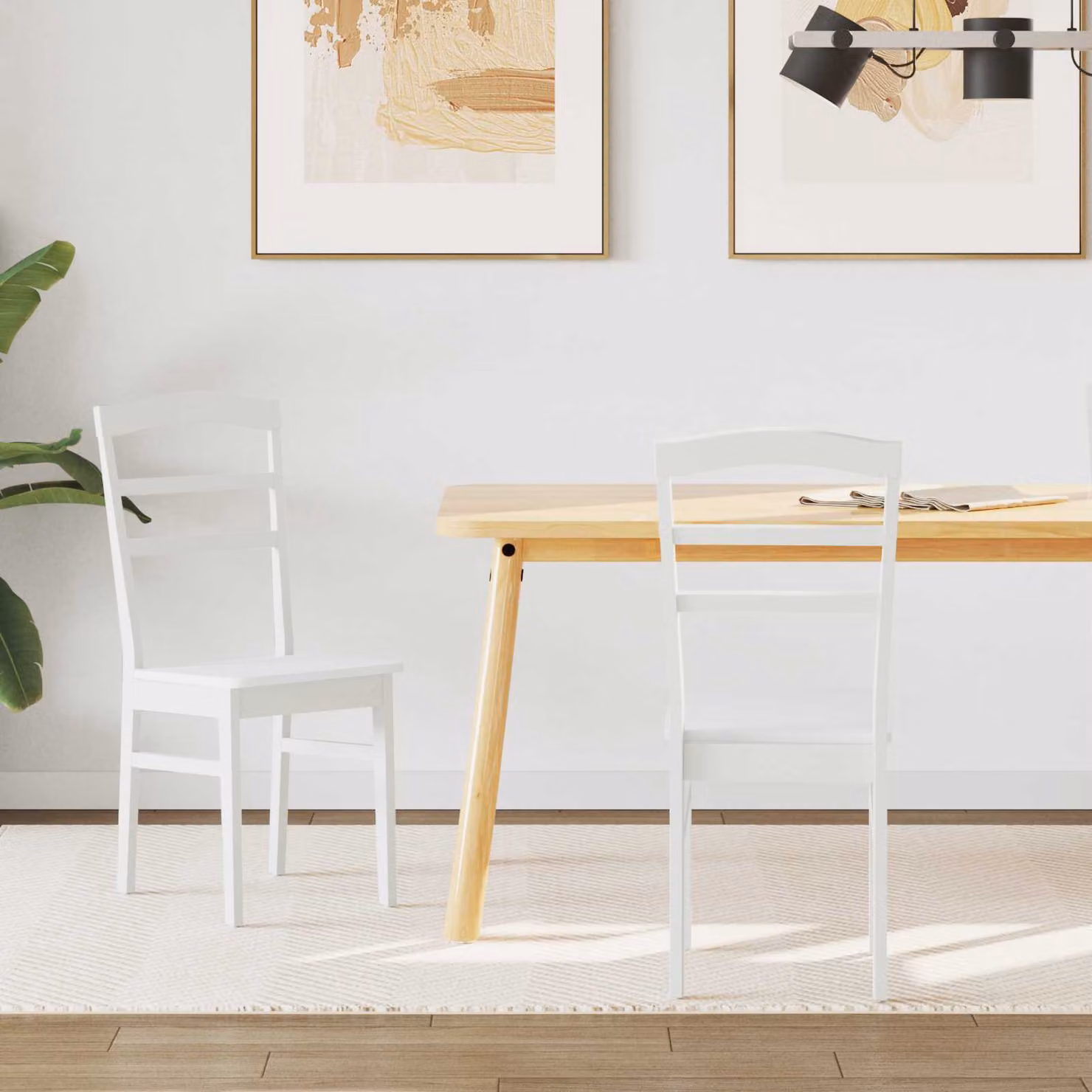 Set di 2 sedie da pranzo vidaXL in legno di gomma bianco lacca classica