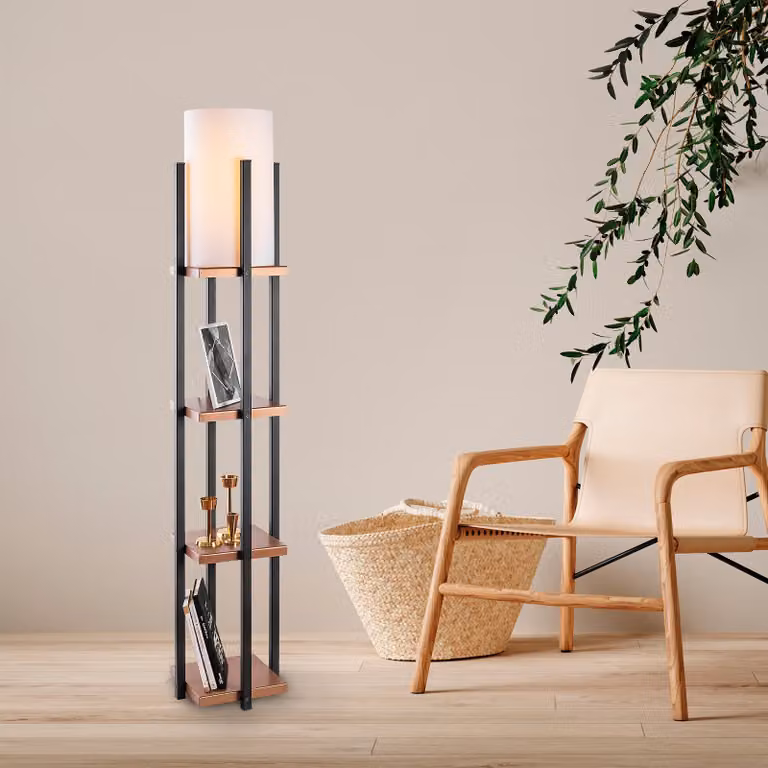 Opviq, lampada da terra in stile industriale con struttura in metallo, nera e ramata, altezza 130 cm, 25 x 25 cm | Attacco E27, max. 40 W, IP20, cavo a doppio isolamento, lunghezza 400 cm, design elegante.