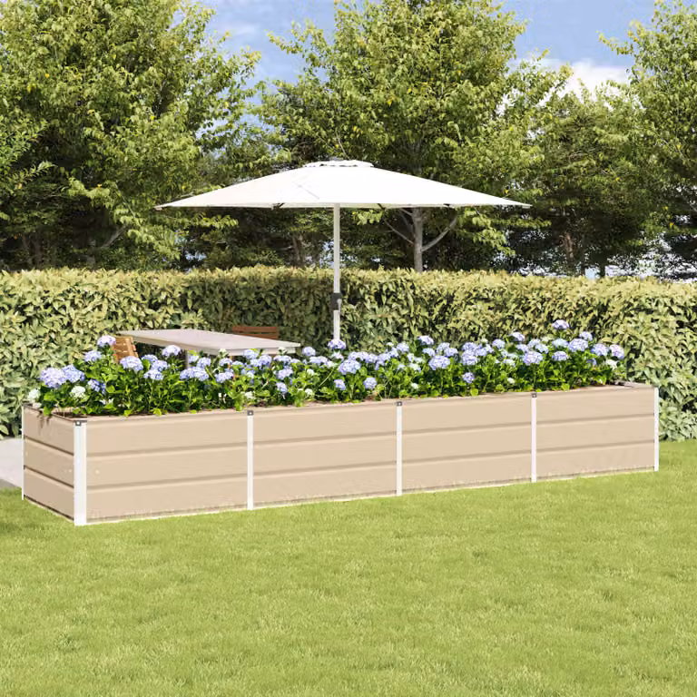 Fioriera vidaXL in acciaio e plastica, colore beige/bianco, L: 320 cm, P: 80 cm, H: 45 cm