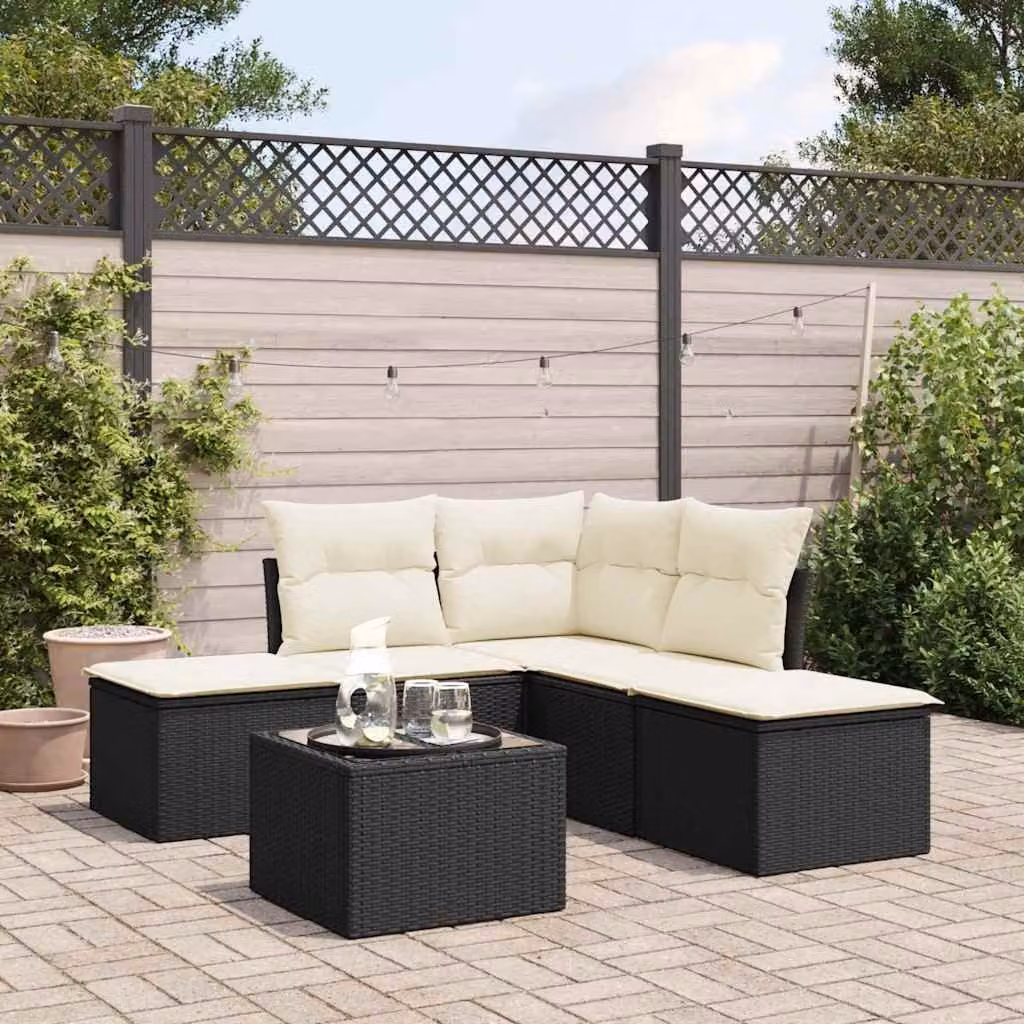 Set Divano da Giardino vidaXL 6 pz in Polyrattan Nero con Cuscini e Tavolino – 1