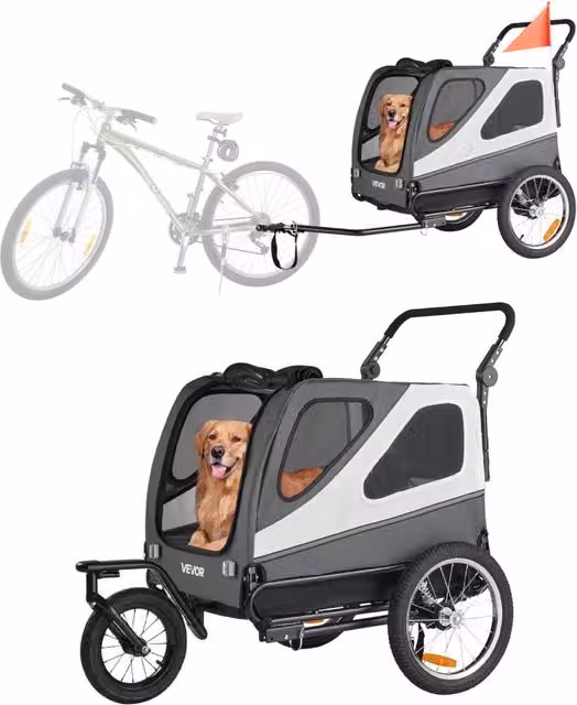 Rimorchio per Bici per Cani, Supporta Fino a 45 kg, Carrello Portabici per Animali Domestici di Piccola e Grande Taglia, Telaio Pieghevole con Ruota a