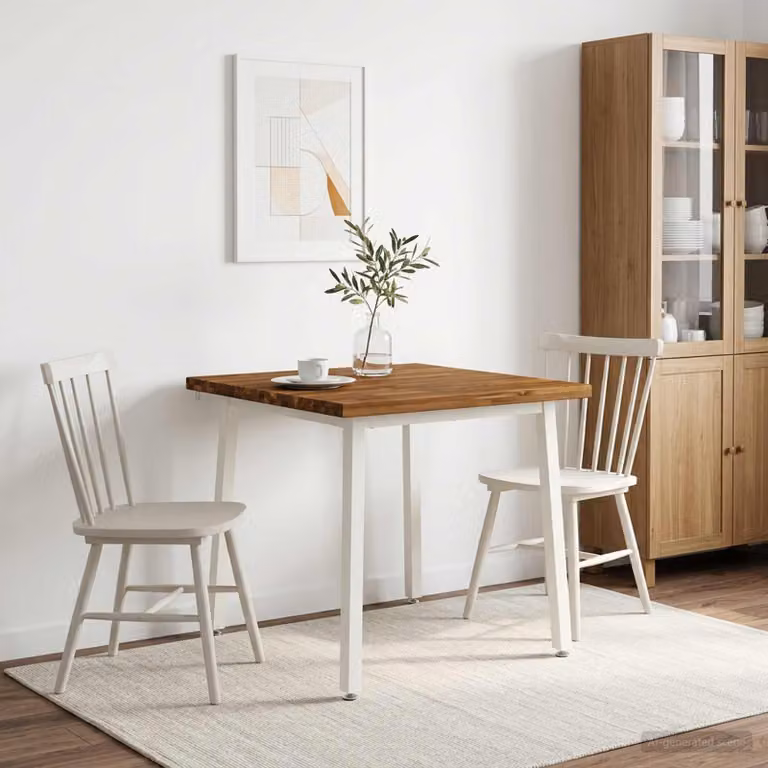 Tavolo da pranzo quadrato vidaXL in legno di acacia massello e metallo, L/P/H: 80 x 80 x 75 cm, Naturale e Bianco