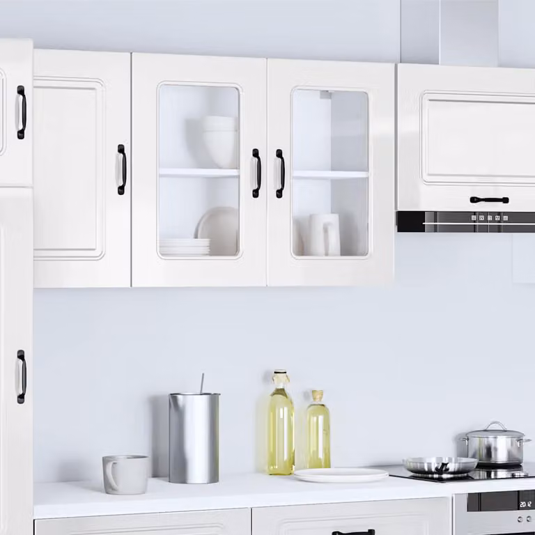 Pensile da cucina moderno vidaXL Kalmar bianco lucido con ante in vetro e ripiani interni L 60 cm, H 80 cm, P 31 cm