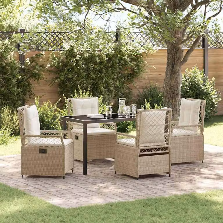 Maison Exclusive - Set da pranzo per esterno, 5 pezzi, in rattan sintetico beige e crema