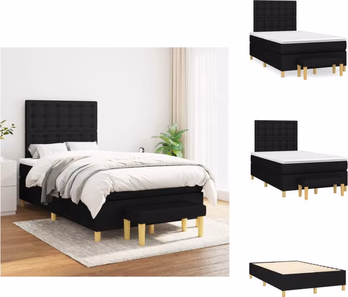 vidaXL Letto a molle con materasso nero 120x200 cm in tessuto - Letti e strutture letto