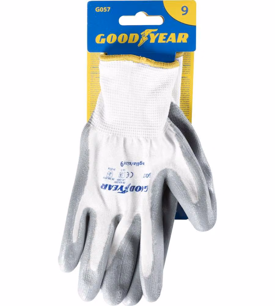 Guanti in nylon e nitrile mod.G057 taglia 9 bianco/grigio Lavoro