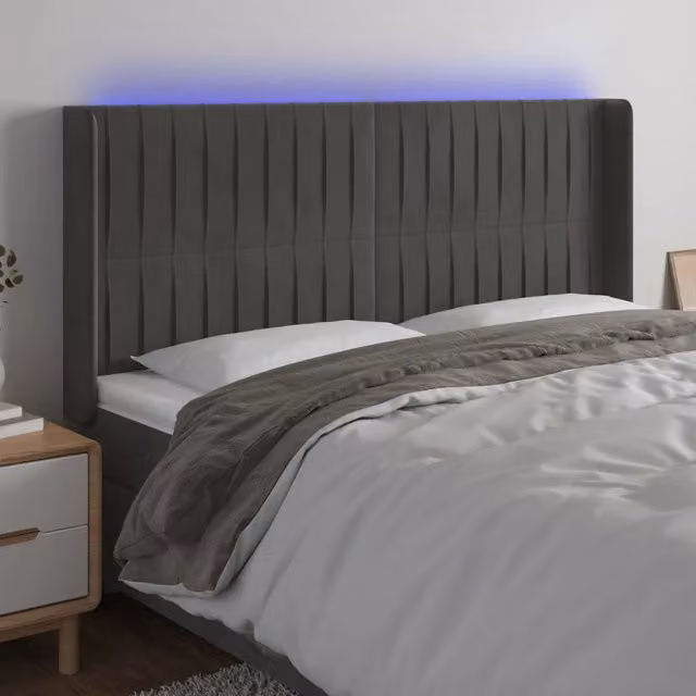 Testiera con LED e porta USB vidaXL in velluto grigio, L: 163 cm, P: 16 cm, H: 118-128 cm – 1