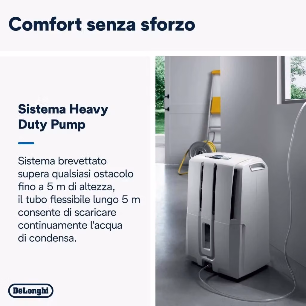 Deumidificatore De'Longhi Tasciugo Ariadry DD230P con Pompa, Capacità 30 l/24 h, Serbatoio 7 l, Grigio – 2