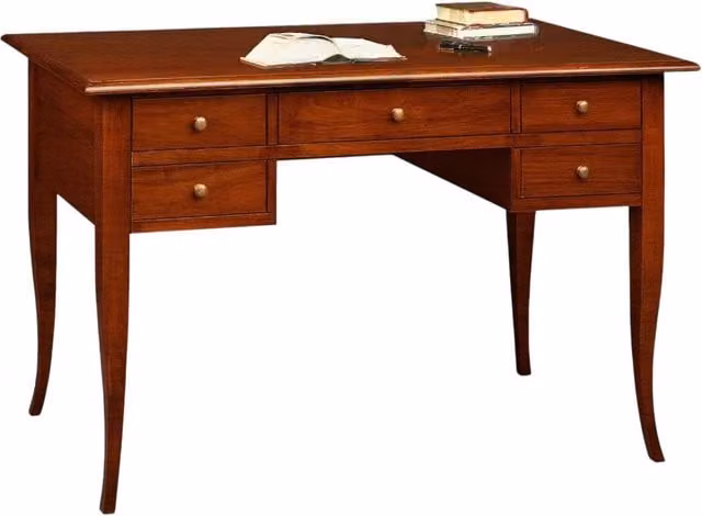 Scrivania in legno di pino stile arte povera con 5 cassetti color noce Mobili 2G L: 150 cm, P: 65 cm, H: 81 cm – 1