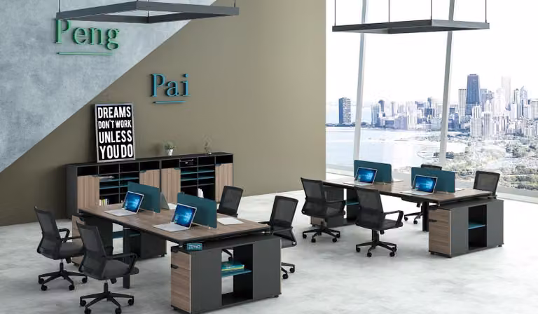 Büro Möbel Einrichtung Tische Tisch Callcenter Holz 4 Arbeitsplätze Schreibtisch